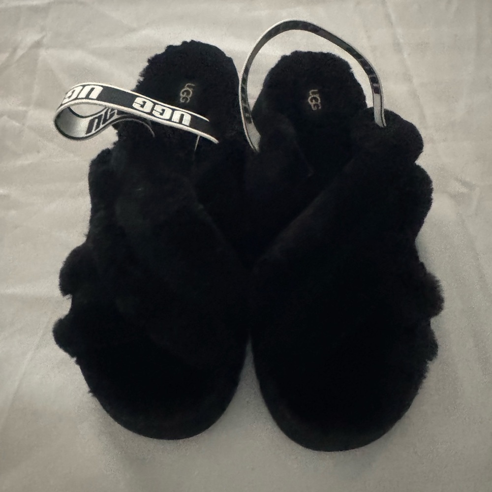 UGG Black Plush Slippers Cozy  Footwear